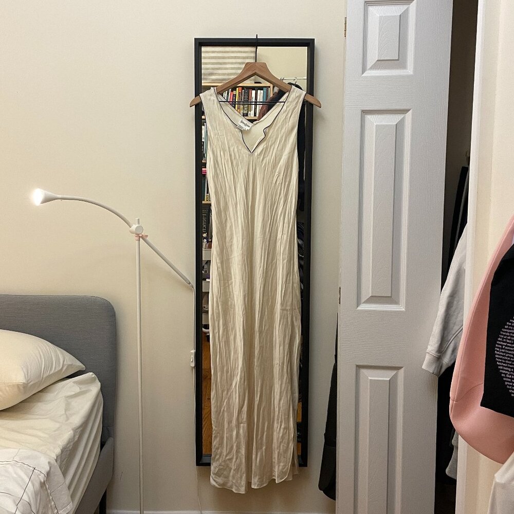 Neiman Marcus 100% silk white slip dress baby blue greece vacation jacquemus
